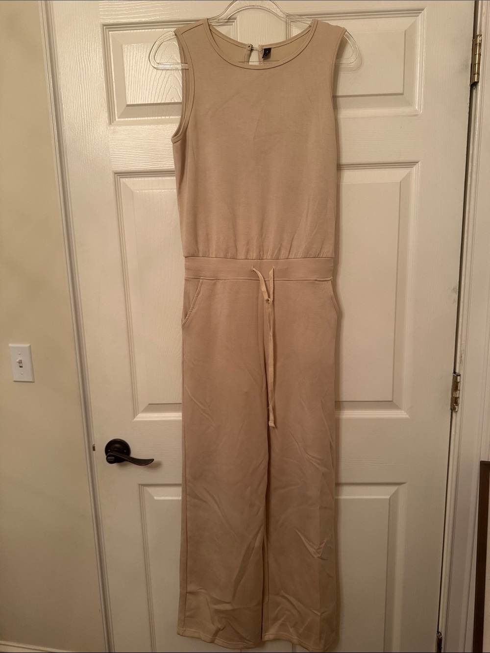 Sleeveless Neutral Drawstring-Waist Wide-Leg Jumpsuit